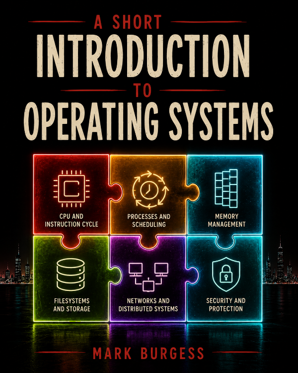 Capa do livro A short introduction to operating systems (2001), de Mark Burgess