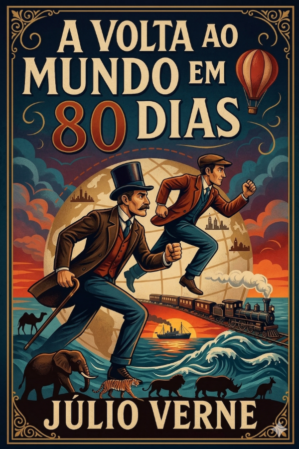 Capa do livro A Volta ao Mundo em 80 Dias, de Júlio Verne