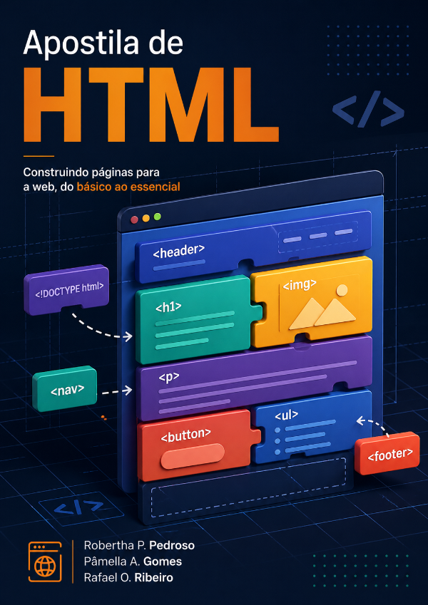 Capa do livro Apostila de HTML, de Robertha P. Pedroso, Pâmella A. Gomes, Rafael O. Ribeiro