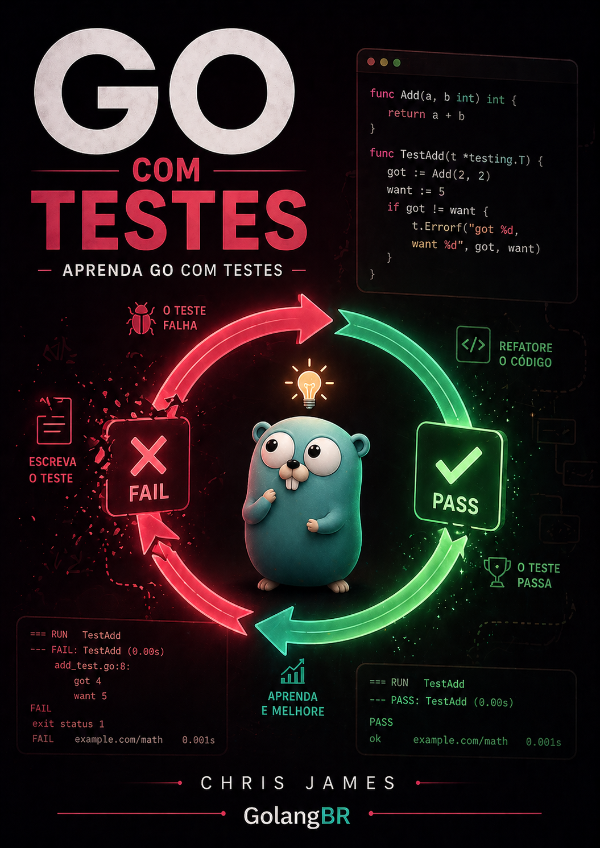 Capa do livro Aprenda Go com Testes, de Chris James (quii)