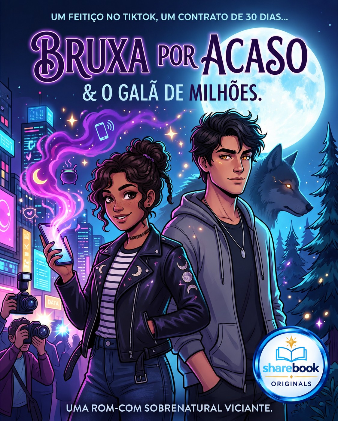 Capa do livro Bruxa por Acaso & o Galã de Milhões, de Sharebook Originals