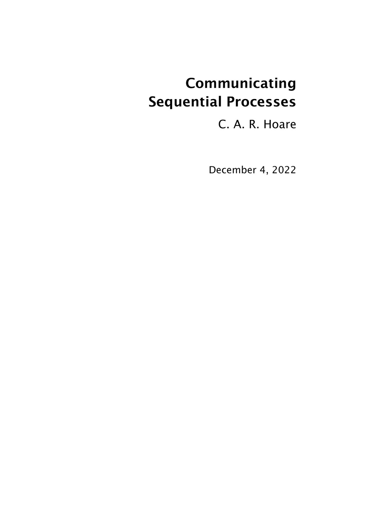 Capa do livro Communicating Sequential Processes, de C. A. R. Hoare