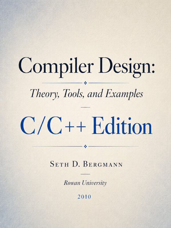 Capa do livro Compiler Design: Theory, Tools, and Examples, C/C++ Edition, de Seth D. Bergmann