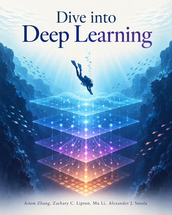 Capa do livro Dive into Deep Learning, de Aston Zhang, Zachary C. Lipton, Mu Li, Alexander J. Smola