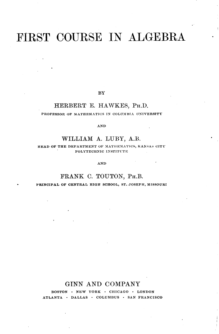 First Course in Algebra (1910)
