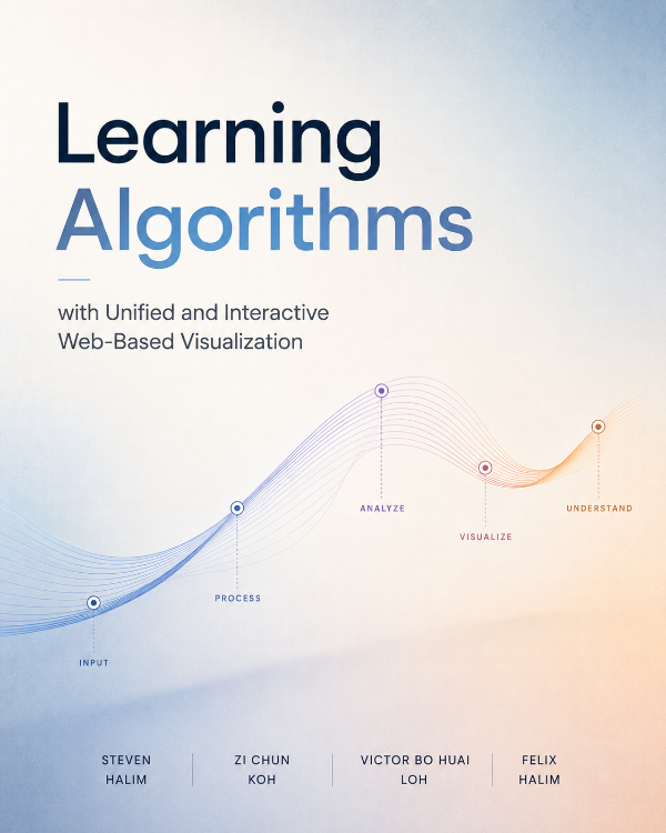 Capa do livro Learning Algorithms with Unified and Interactive Web-Based Visualization, de Steven Halim, Zi Chun Koh, Victor Bo Huai Loh, Felix Halim