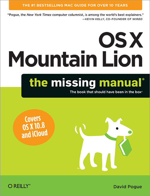 Capa do livro Mac OS X Mountain Lion: The Missing Manual, de David Pogue