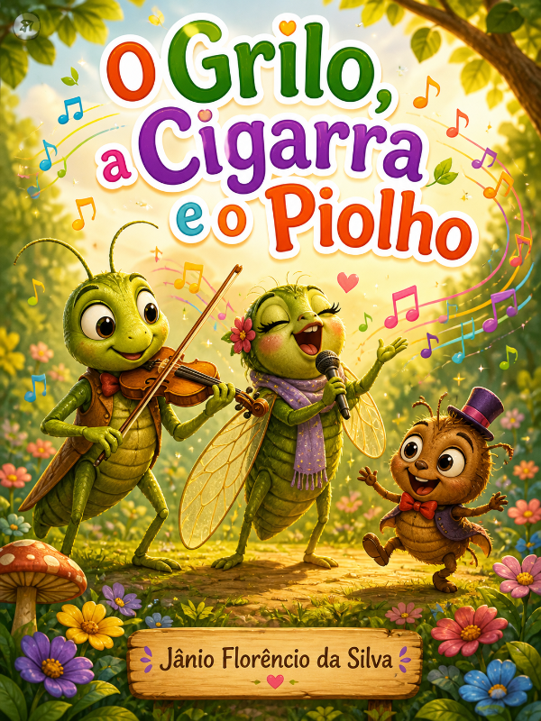Capa do livro O Grilo, a Cigarra e o Piolho, de Jânio Florêncio da Silva