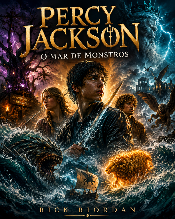 Capa do livro O Mar de Monstros, de Rick Riordan