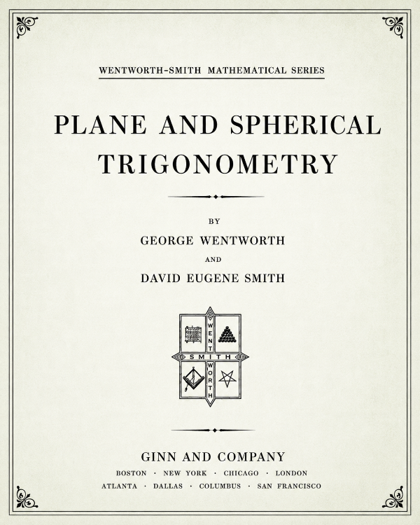 Capa do livro Planes and Spherical Trigonometry (1915), de George Wentworth, David Eugene Smith