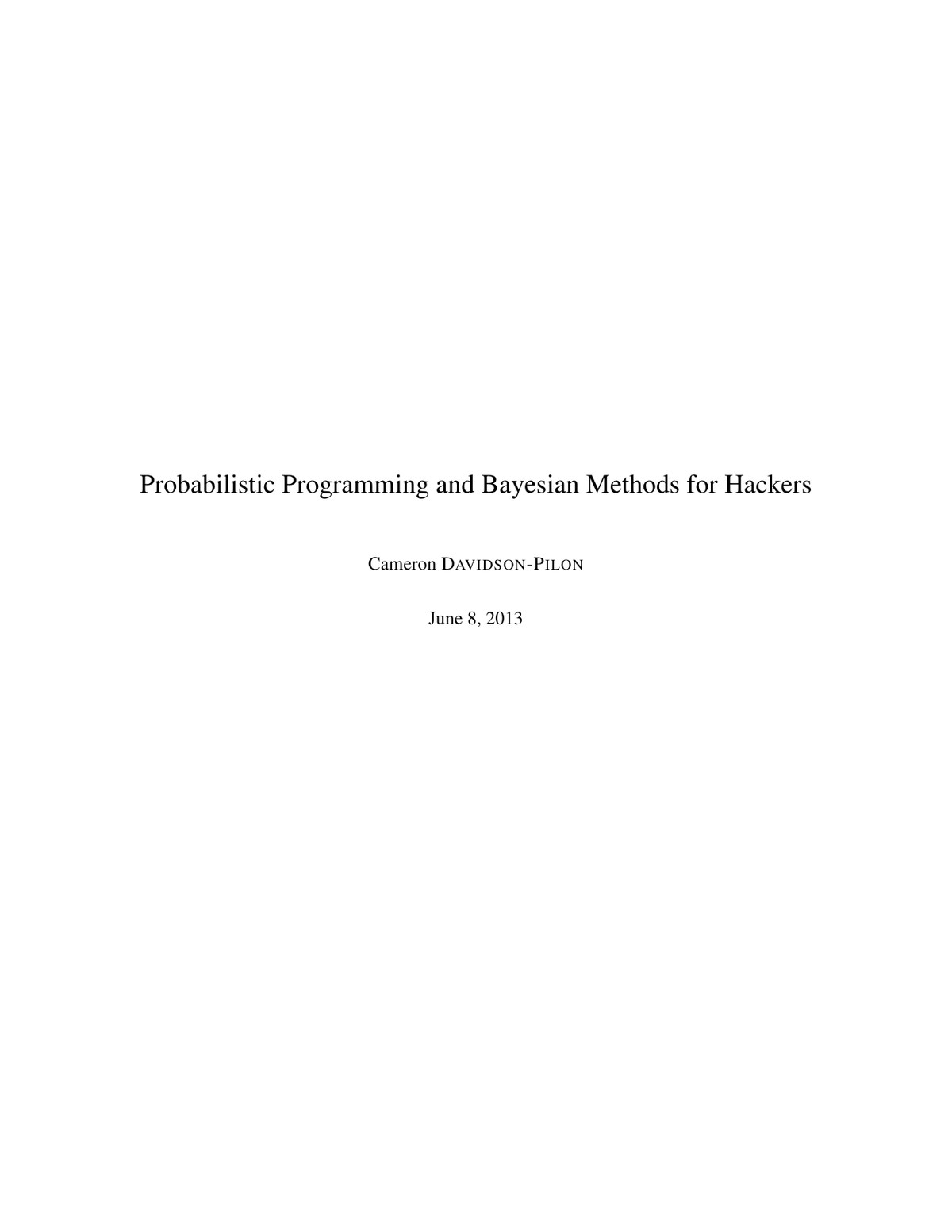 Capa do livro Probabilistic Programming & Bayesian Methods for Hackers, de Cam Davidson-Pilon