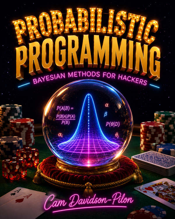 Capa do livro Probabilistic Programming & Bayesian Methods for Hackers, de Cam Davidson-Pilon