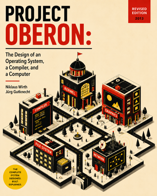 Capa do livro Project Oberon: The Design of an Operating System, a Compiler, and a Computer, de Niklaus Wirth, Jürg Gutknecht