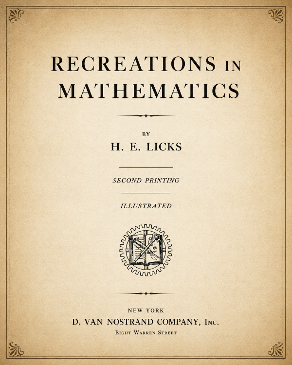 Capa do livro Recreations in Math, de H. E. Licks