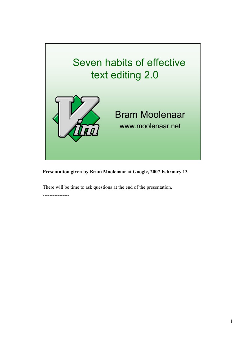 Capa do livro Seven habits of effective text editing, de Bram Moolenaar