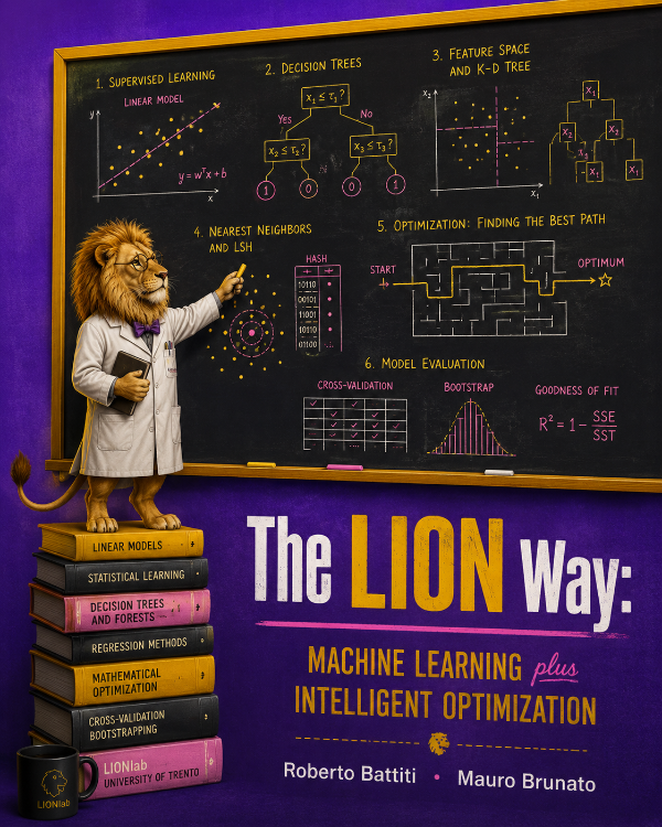 Capa do livro The LION Way: Machine Learning plus Intelligent Optimization, de Roberto Battiti, Mauro Brunato